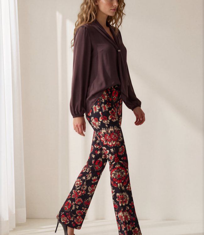 MI PIACE Travel Broek Straight Bonded Ornamental Flowers Print 202624 Samba