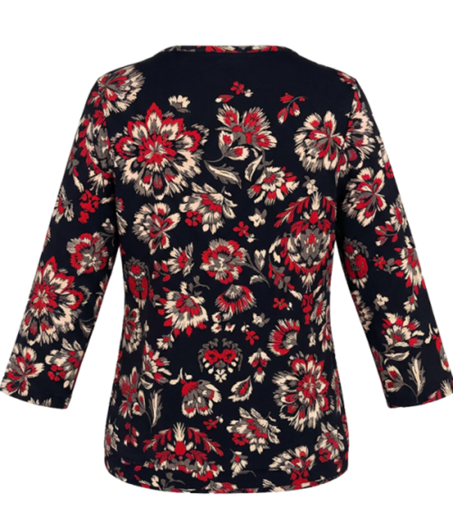 MI PIACE Travel Top V Neck Pleated 3/4 Sleeves Ornametal Flowers Print 202914 Samba