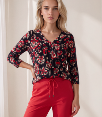 MI PIACE Travel Top V Neck Pleated 3/4 Sleeves Ornametal Flowers Print 202914 Samba MI PIACE Travel Top V Neck Pleated 3/4 Sleeves Ornametal Flowers Print 202914 Samba