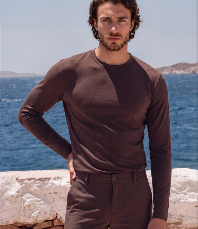 MI PIACE Men Cotton Shirt Long Sleeves 202063 Espresso