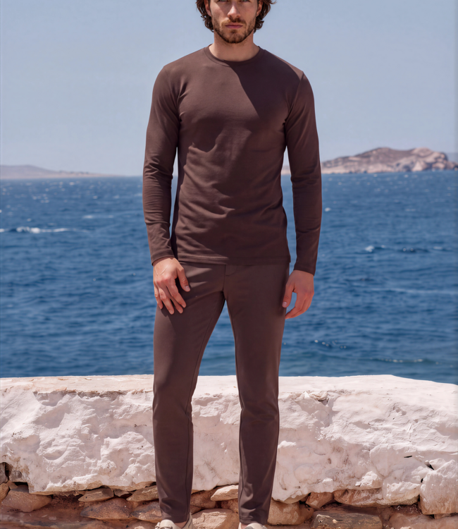 MI PIACE Men Cotton Shirt Long Sleeves 202063 Espresso