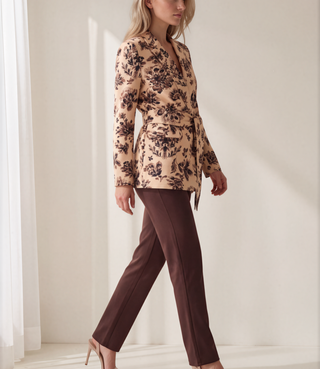 MI PIACE Travel Blazer Belted Ornamental Flowers Print 202823 Sand