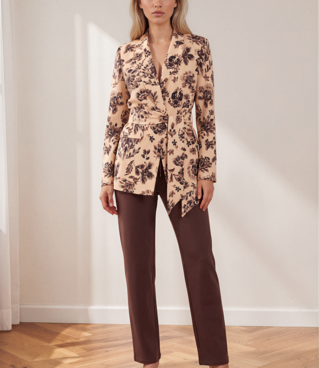 MI PIACE Travel Blazer Belted Ornamental Flowers Print 202823 Sand