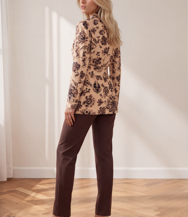 MI PIACE Travel Blazer Belted Ornamental Flowers Print 202823 Sand