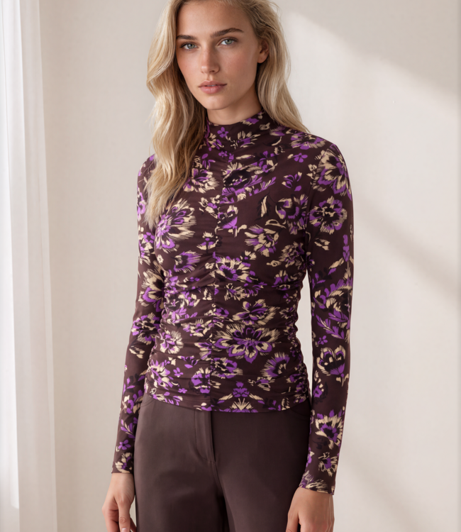 MI PIACE Top Wrinckle Light Ornamental Flowers Print 202895 Winter Purple