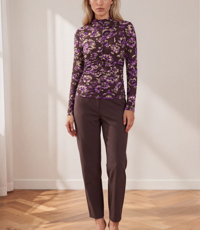 MI PIACE Top Wrinckle Light Ornamental Flowers Print 202895 Winter Purple