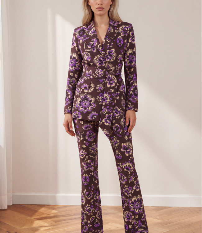MI PIACE Travel Blazer Belted Ornamental Flowers Print 202823 Winter purple