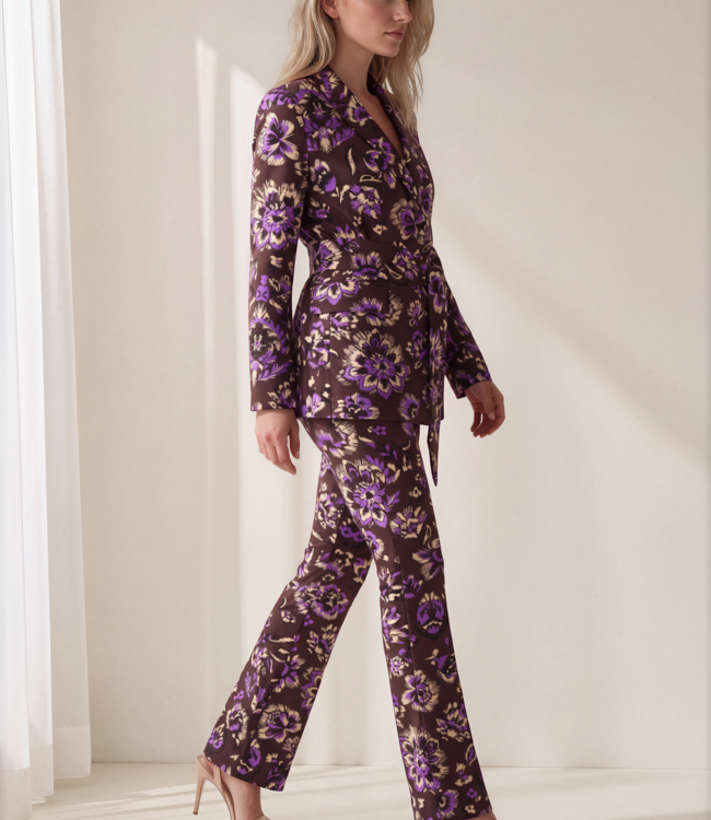 MI PIACE Travel Blazer Belted Ornamental Flowers Print 202823 Winter purple