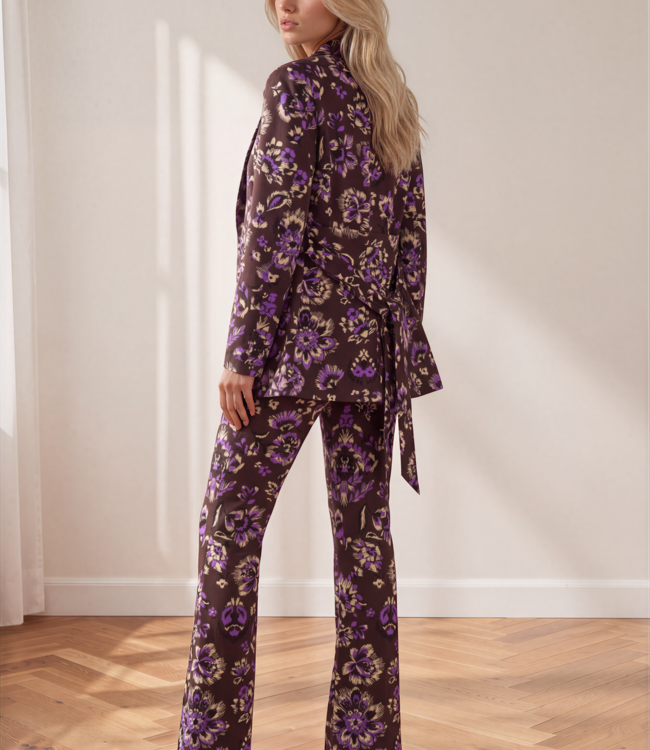 MI PIACE Travel Broek Straight Bonded Ornamental Flowers Print 202624 Winter Purple