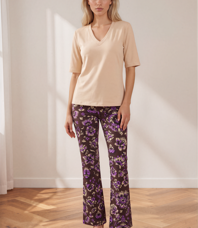MI PIACE Travel Broek Straight Bonded Ornamental Flowers Print 202624 Winter Purple