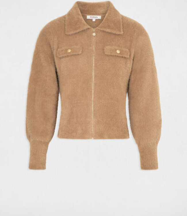 Morgan Vest met Lange Mouwen en Reverskraag 232-Mdomi  Camel