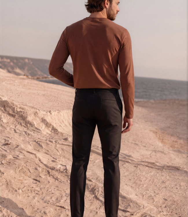 MI PIACE Men Cotton Shirt Long Sleeves 202063 Brown Stone