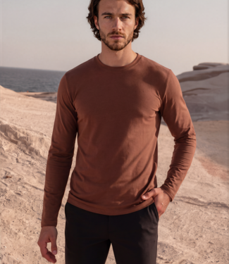 MI PIACE Men Cotton Shirt Long Sleeves 202063 Brown Stone