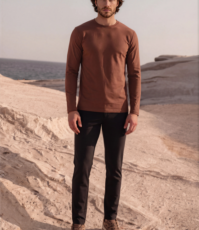 MI PIACE Men Cotton Shirt Long Sleeves 202063 Brown Stone
