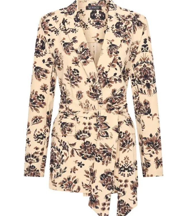 MI PIACE Travel Blazer Belted Ornamental Flowers Print 202823 Sand