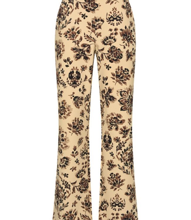 MI PIACE Travel Broek Straight Bonded Ornamental Flowers Print 202624 Sand