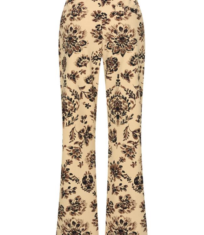 MI PIACE Travel Broek Straight Bonded Ornamental Flowers Print 202624 Sand