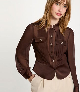 Morgan Blouse met lange mouwen en Plooien 232-Cloclo Brown
