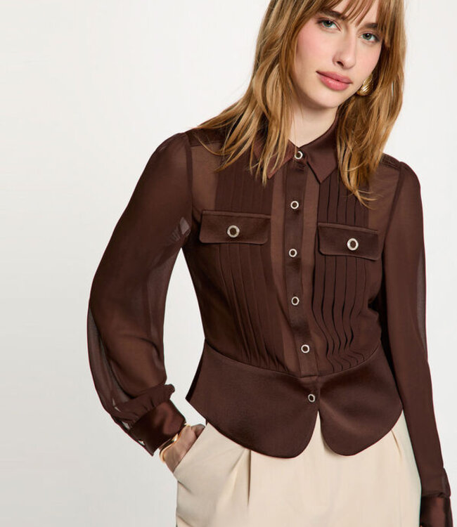 Morgan Blouse met lange mouwen en Plooien 232-Cloclo Brown