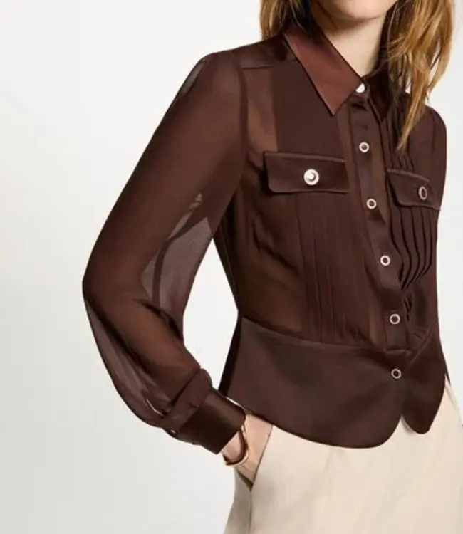 Morgan Blouse met lange mouwen en Plooien 232-Cloclo Brown