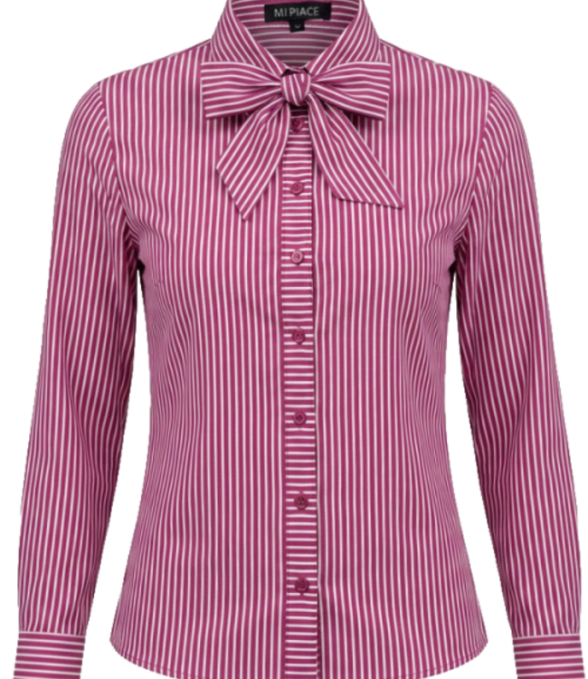 MI PIACE Travel Blouse Bow Stripe Print Magenta 202709 Purple