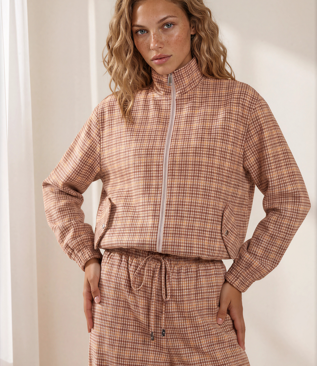 MI PIACE Travel Funnel Jacket Oversized  Harvest Tweed Print 202868  Fired Brick