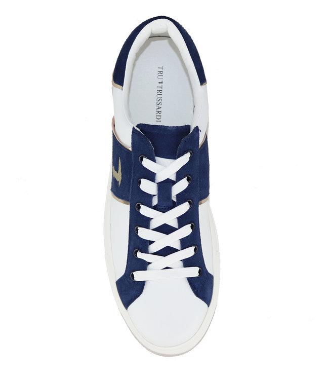 Tru Trussardi  sneakers bianche, blu & oro