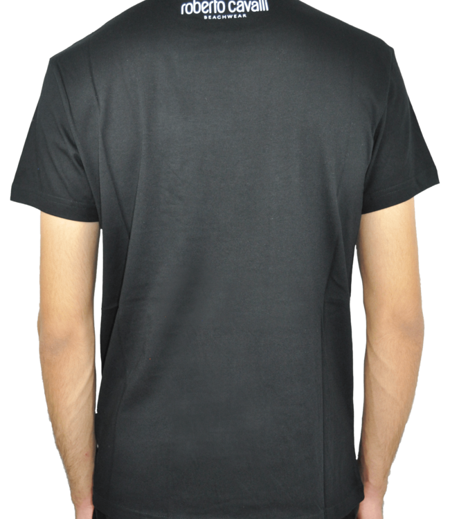 Roberto Cavalli Black T-shirt with red and white Logo print