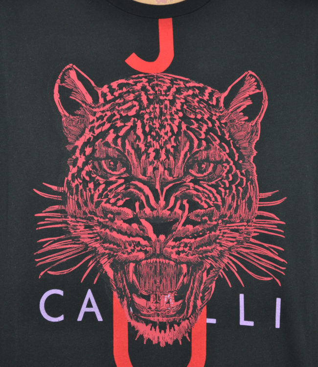 Just Cavalli Black T-shirt with Fox graphic print