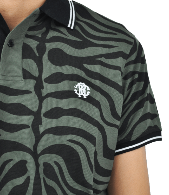 Roberto Cavalli Polo Verde Militare con  Stampa a Zebra Nera