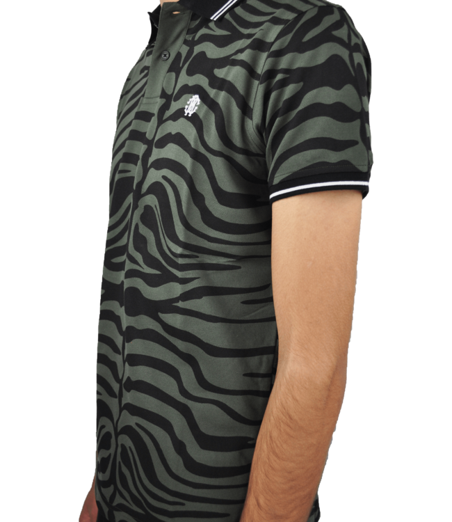 Roberto Cavalli Military Green Polo Shirt  with Black Zebra Print