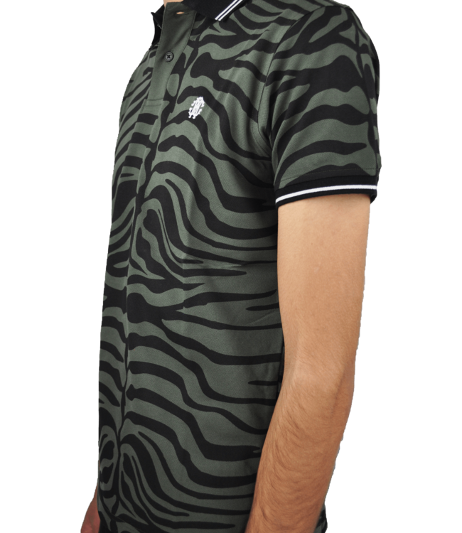 Roberto Cavalli Polo Verde Militare con  Stampa a Zebra Nera