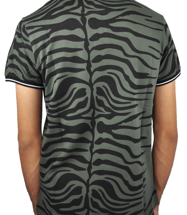 Roberto Cavalli Military Green Polo Shirt  with Black Zebra Print