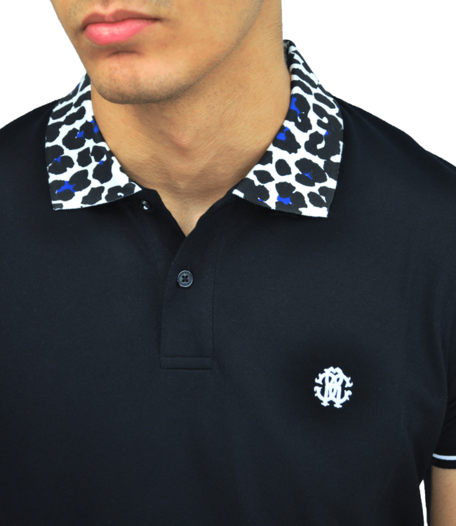 Roberto Cavalli Black Polo Shirt  with Printed Collar