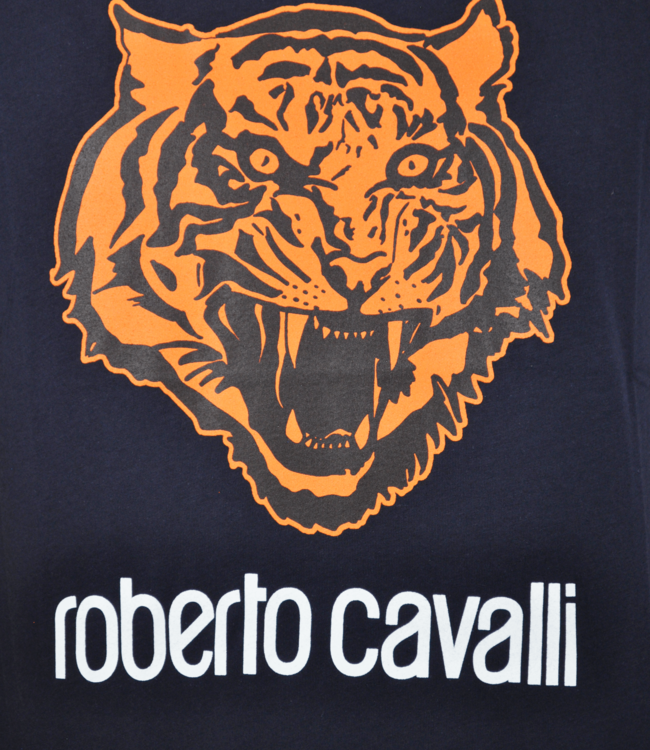 Roberto Cavalli Navy Blue T-shirt with tiger print