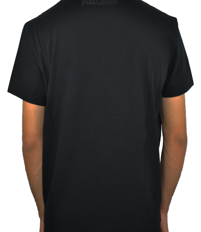 Just Cavalli Black T-shirt with Bird and Rose Graphic Print