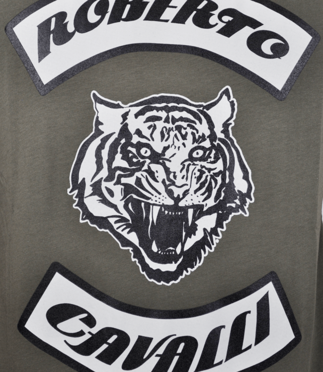 Roberto Cavalli Military green T-shirt with tiger print