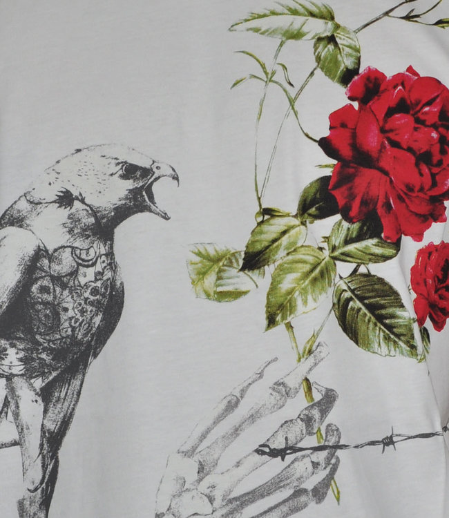 Just Cavalli White T-shirt with Bird and Rose Graphic Print