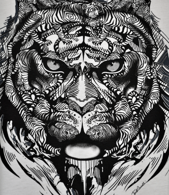 Just Cavalli Maglietta Nera con Stampa Grafica con Tigre
