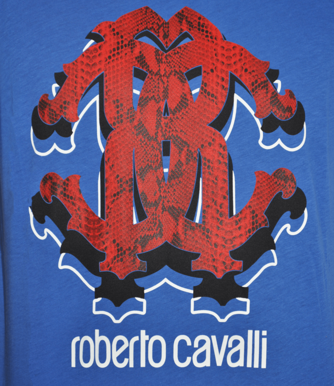 Roberto Cavalli Royal Blaues T-shirt mit rotem Roberto Cavalli-Logo