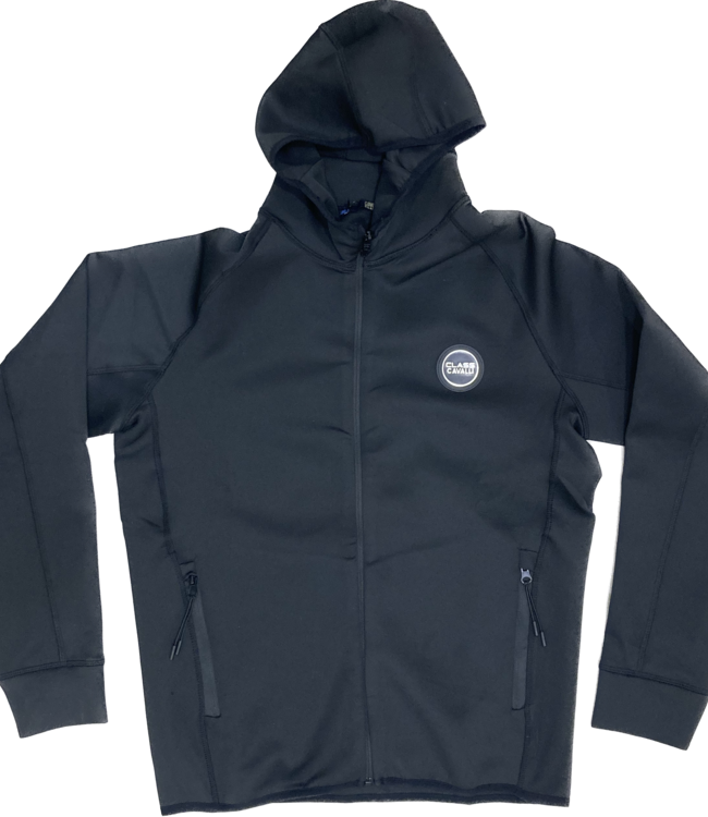 Class Cavalli Schwarzer Kapuzenpullover mit Reissverschluss 95% Polyester 5% Elastan