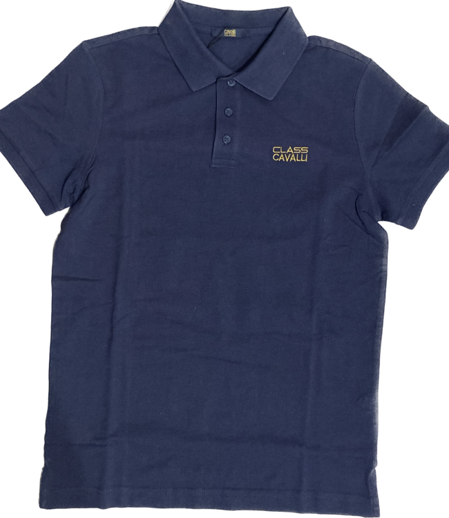 Class Cavalli Kurzarm-Poloshirt mit goldener Schrift "Class Cavalli"