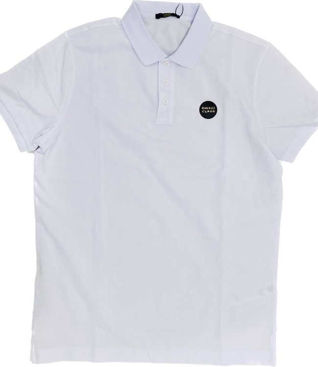 Class Cavalli Weisses Poloshirt mit rundem Logo