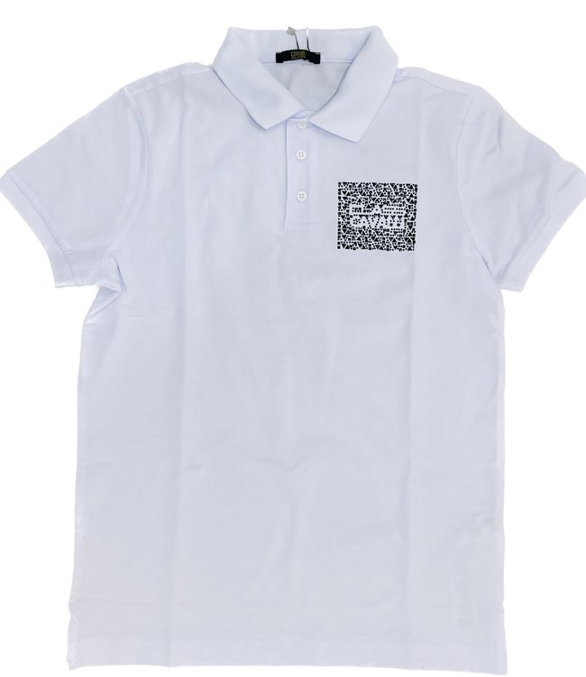 Class Cavalli Weisses Poloshirt mit Schrift "Class Cavalli" aus schwarzer Nieten