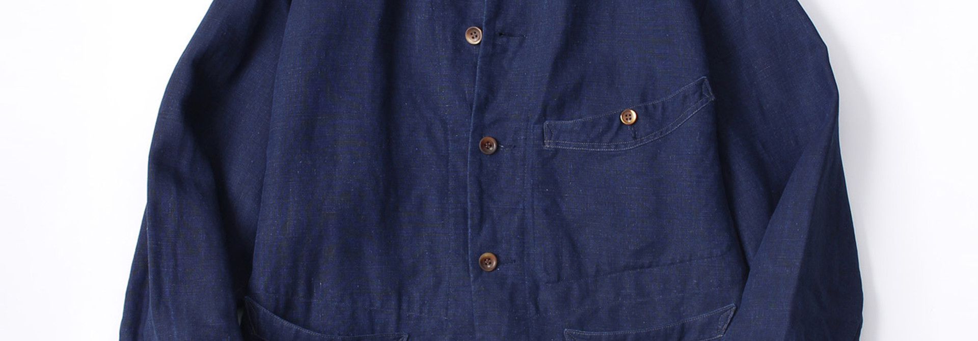 WH Indigo Linen Stand Collar Jacket