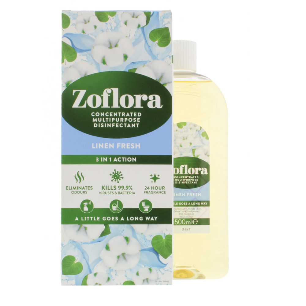 Zoflora Concentrated Disinfectant Linen fresh 12x500ml Kellys