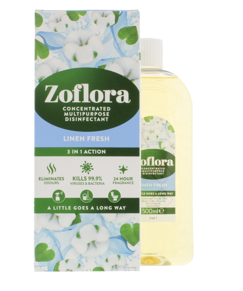 Zoflora Concentrated Disinfectant Linen fresh 12x500ml Kellys