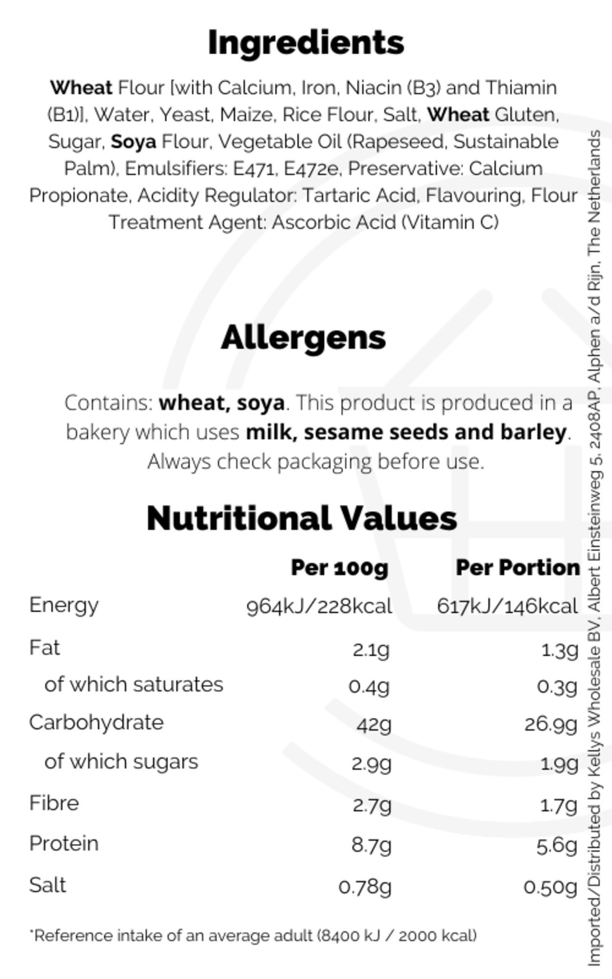 Warburtons 4 Toasting Muffins 24x284g Bevroren Selectie Kellys