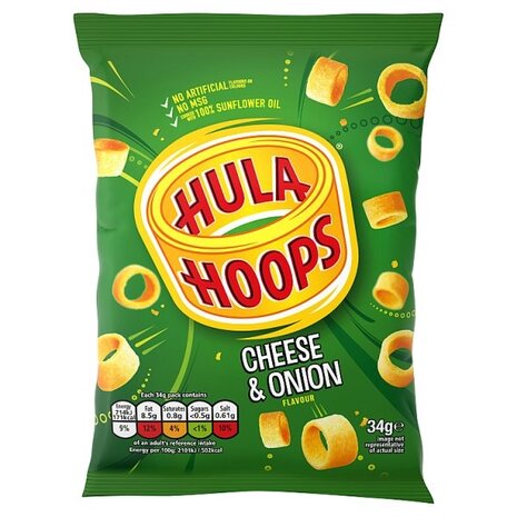 Hula Hoops Hula Hoops Cheese & Onion 32x34g Hula Hoops Hula Hoops Cheese & Onion 32x34g