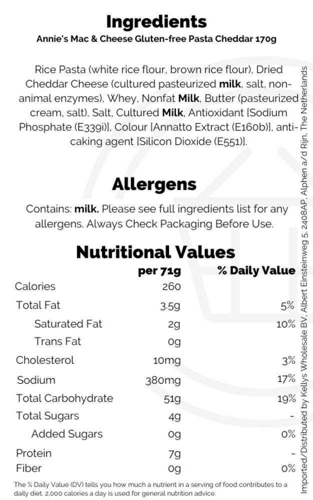Annies Mac & Cheese GF Pasta Cheddar 12x170g Kellys Wholesale